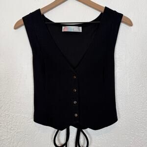 Free People Beach Ribbed Lace-Up Back Button Front Vest Top Size Medium